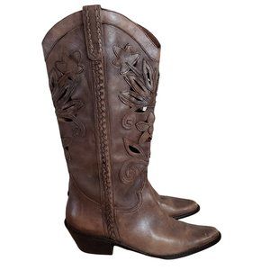 Anthropologie Matisse Leather Floral Cut Out Western Cowgirl Distressed Boots 8